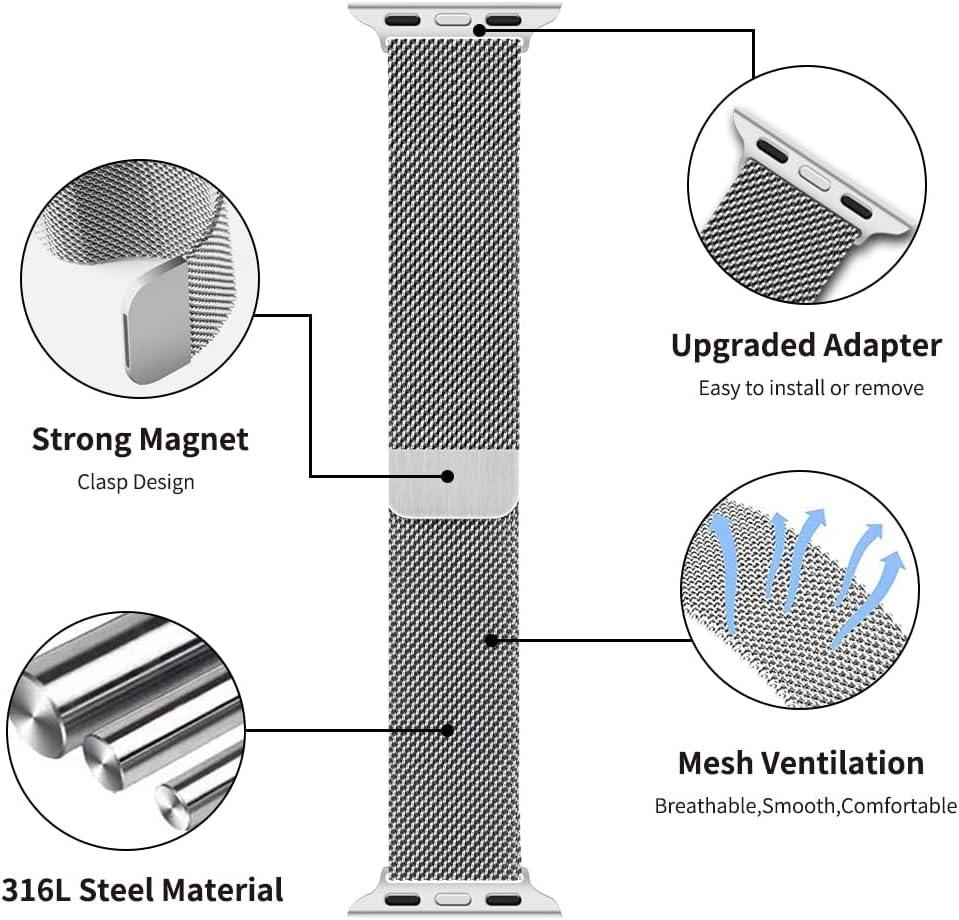 سوار ساعة مينالو ويوو من الفولاذ المقاوم للصدأ لساعة مقاس 38-40 مم (255 مم)