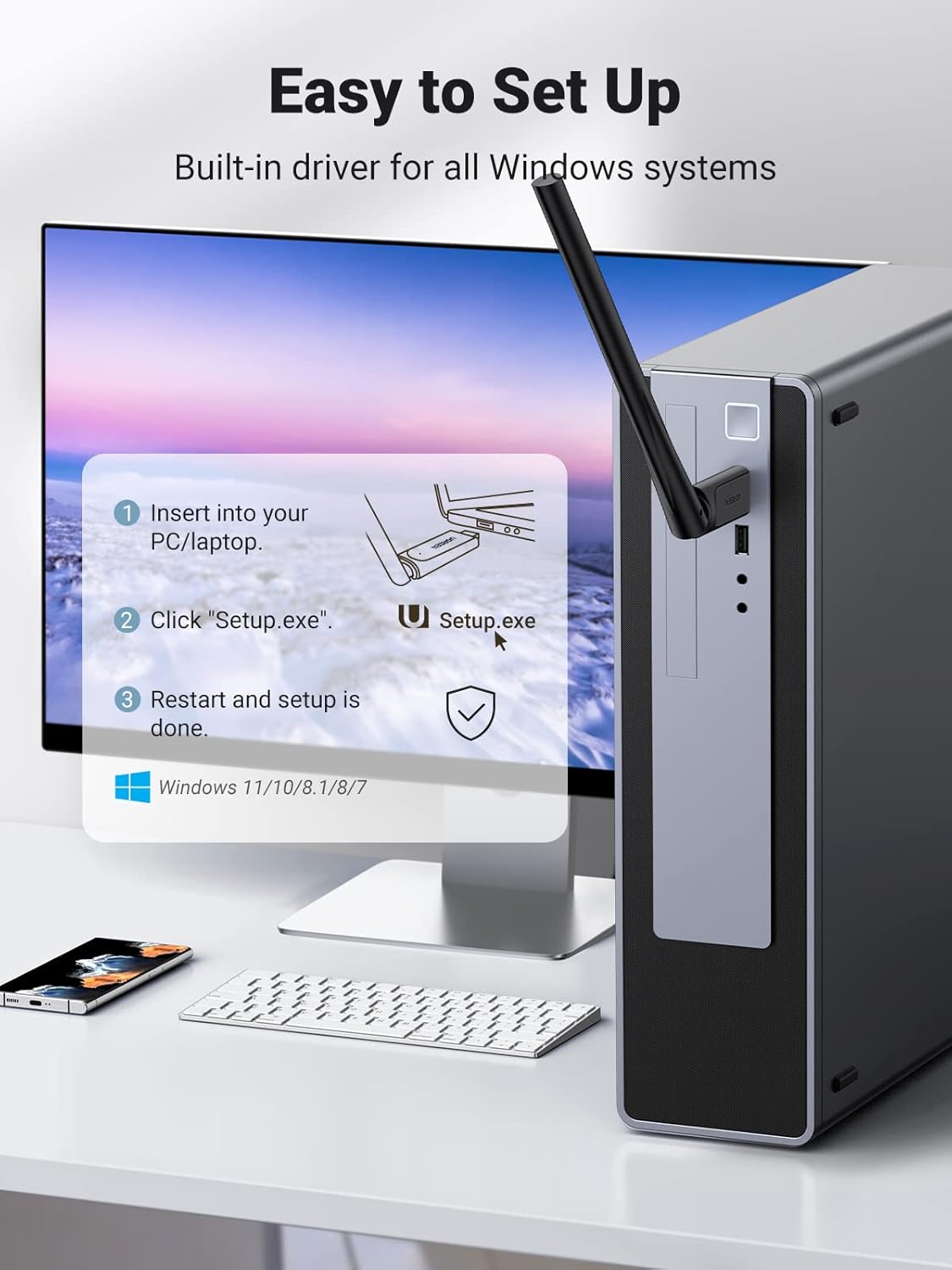 يو إس بي واي فاي UGREEN AC650 مع هوائي 6dBi مزدوج النطاق