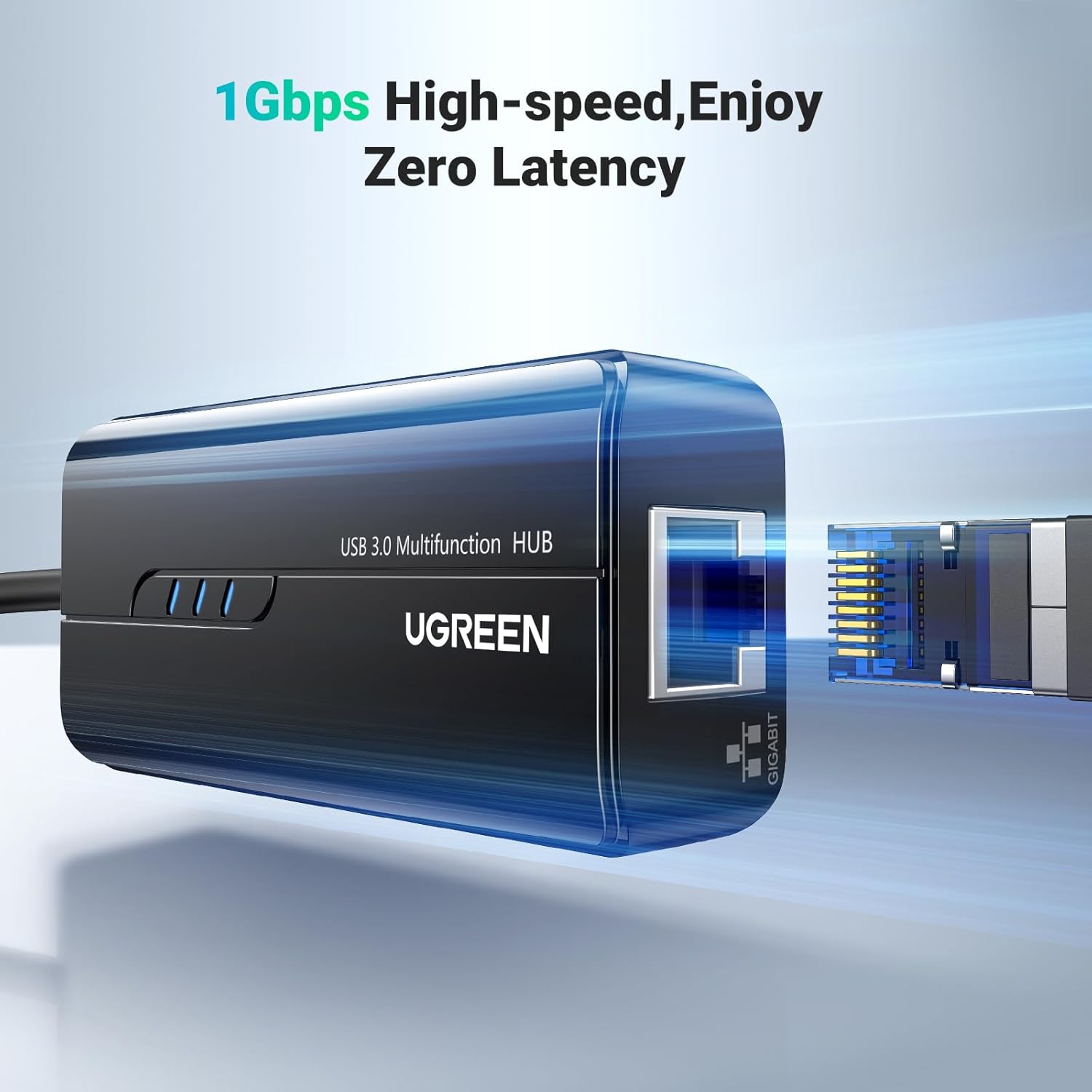 UGREEN Hub USB 3.0 مع منفذ إيثرنت جيجابت و3 منافذ USB - متوافق مع Mac وPC