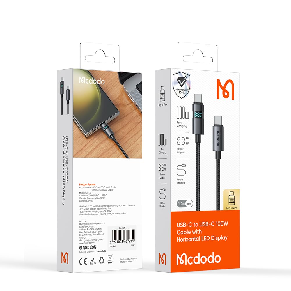 كابل شحن MCDODO CA-5610 | شاشة رقمية بقوة 100 واط