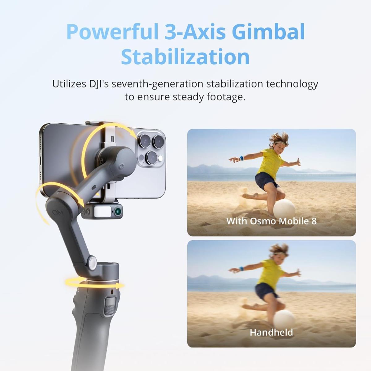 DJI Osmo Mobile 8 Gimbal Stabilizer for Phone - 3-Axis Stabilization, 360° Rotation