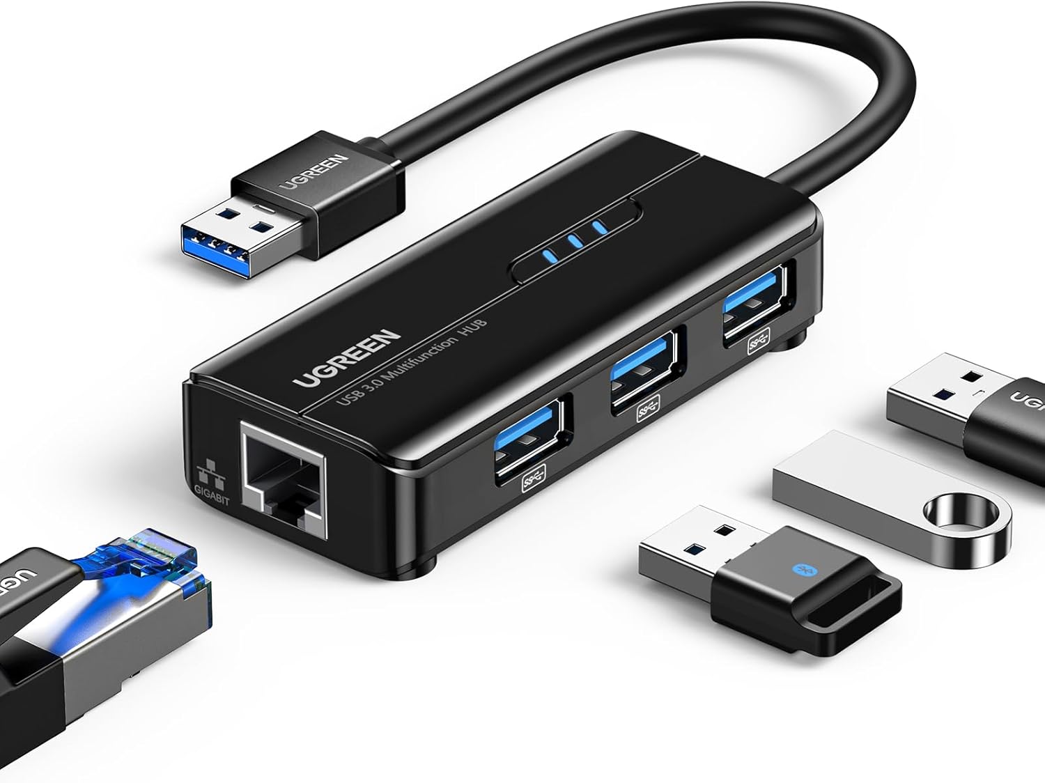 UGREEN Hub USB 3.0 مع منفذ إيثرنت جيجابت و3 منافذ USB - متوافق مع Mac وPC