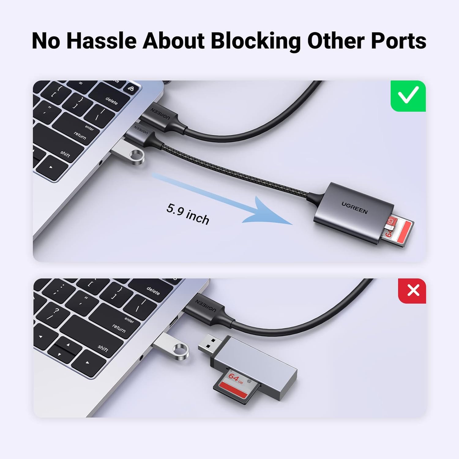 UGREEN USB 3.0 Aluminum SD/MicroSD Card Reader – Dual Slot, 5Gbps