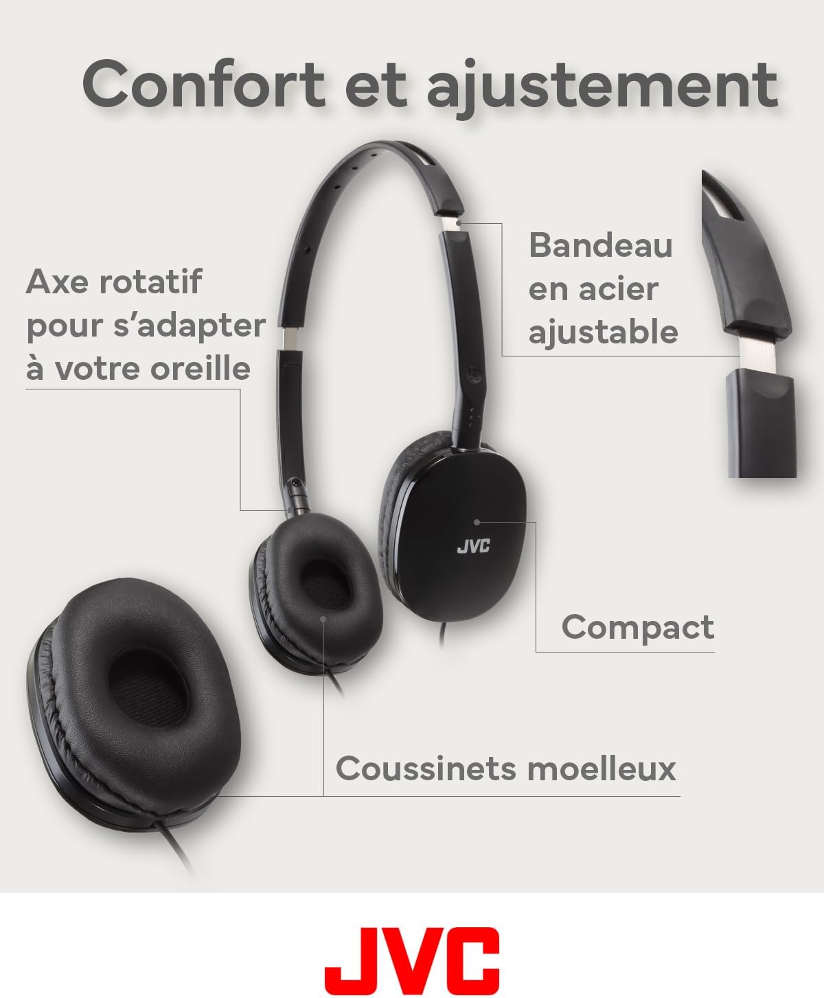 سماعات JVC Flats خفيفة الوزن وقابلة للطي فوق الأذن مع ميكروفون