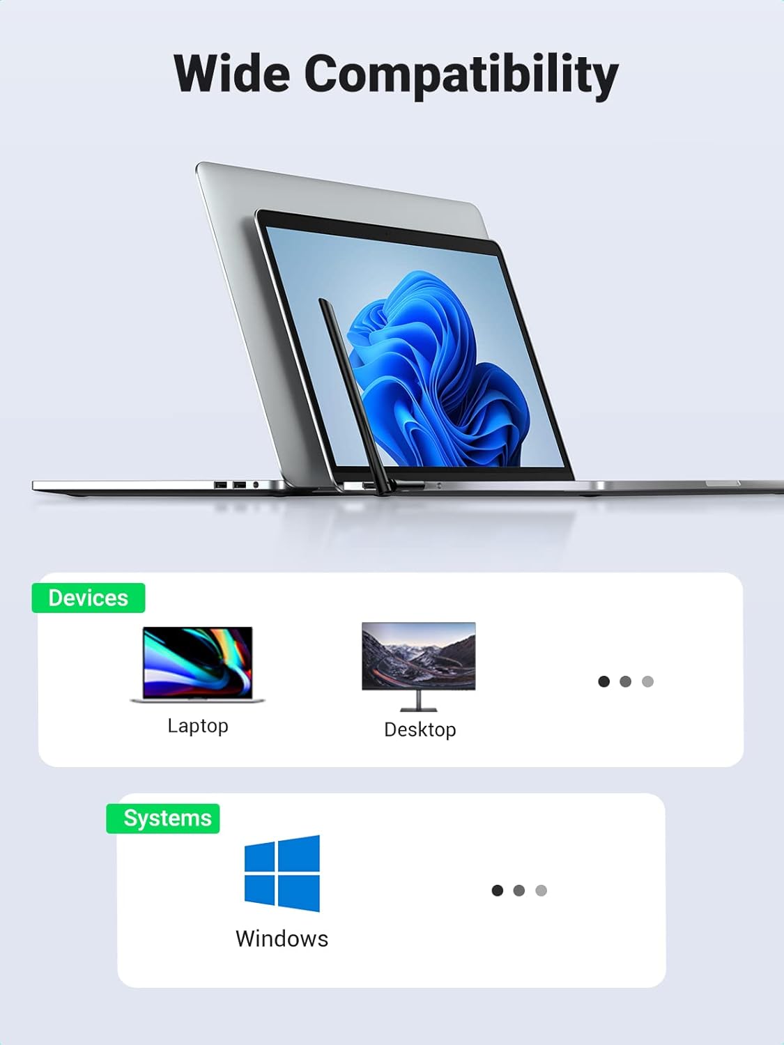 يو إس بي واي فاي UGREEN AC650 مع هوائي 6dBi مزدوج النطاق