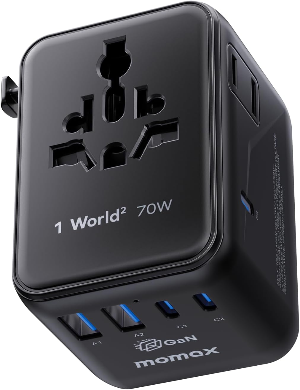 MOMAX GaN 70W 7-in-1 Travel Adapter – USB-C PD 200+ Countries