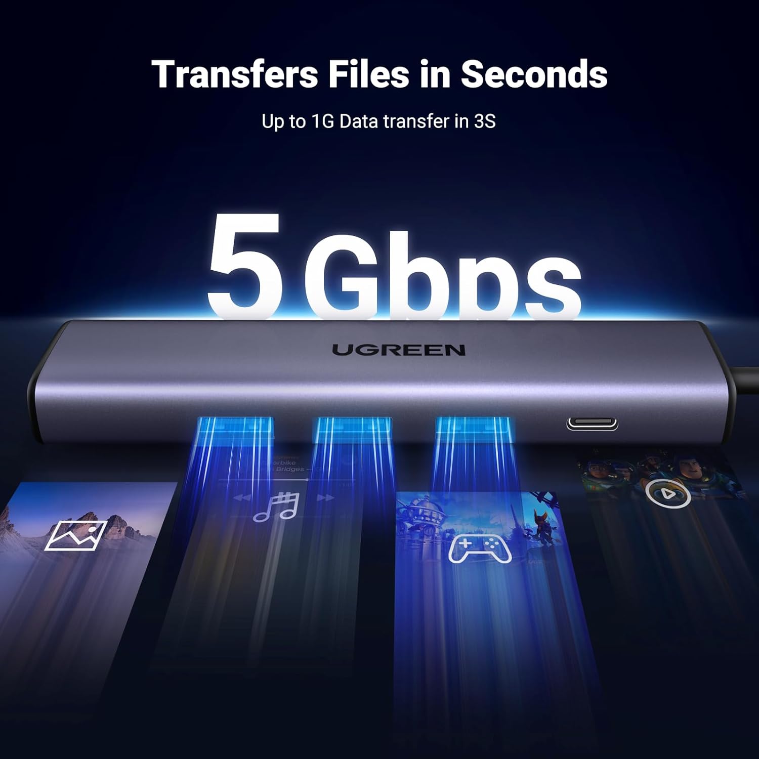 محول UGREEN USB إلى إيثرنت 5 في 1 بمنفذ RJ45 و3 USB