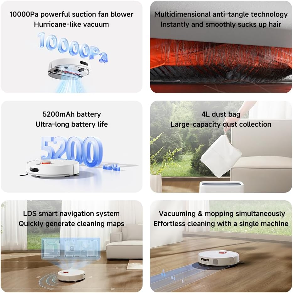 Xiaomi Robot Vacuum H40 – 10,000Pa Suction, LDS Navigation, Auto Dust Emptying, 180min Runtime