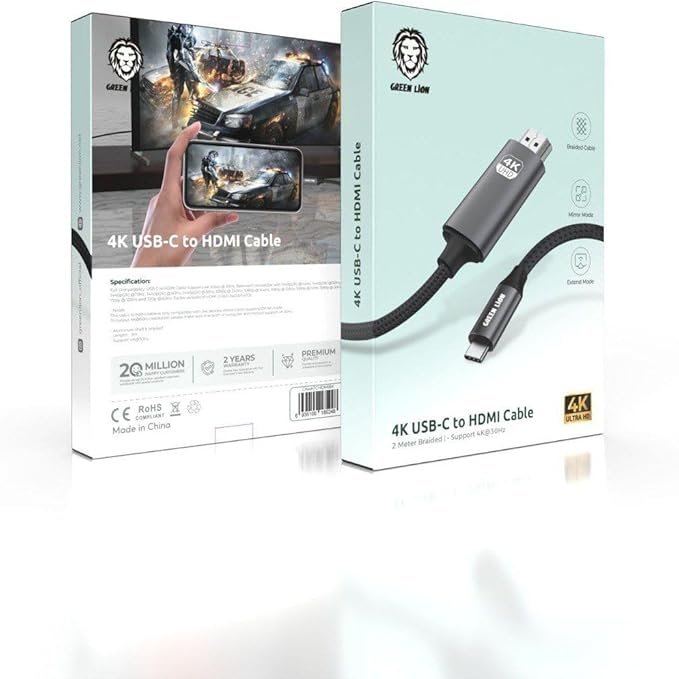 Green Lion 4K USB-C to HDMI Cable 2M - Black