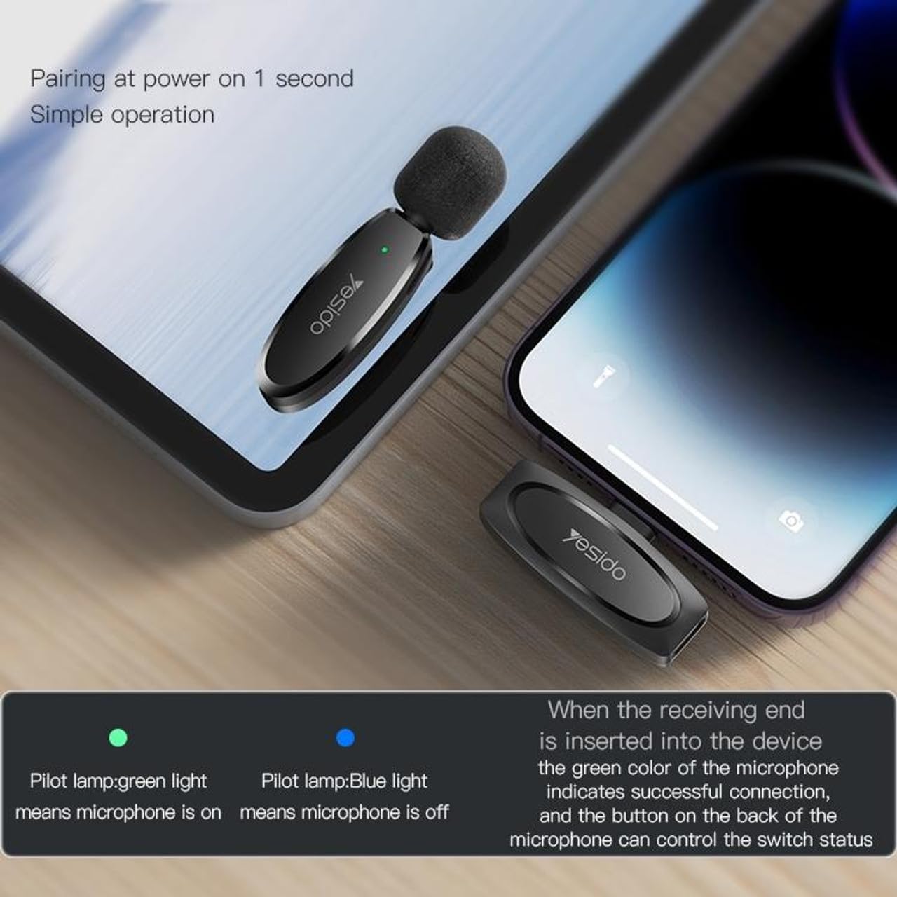 ميكروفون لاسلكي مزدوج YESIDO KR13 مع موصل Type-C