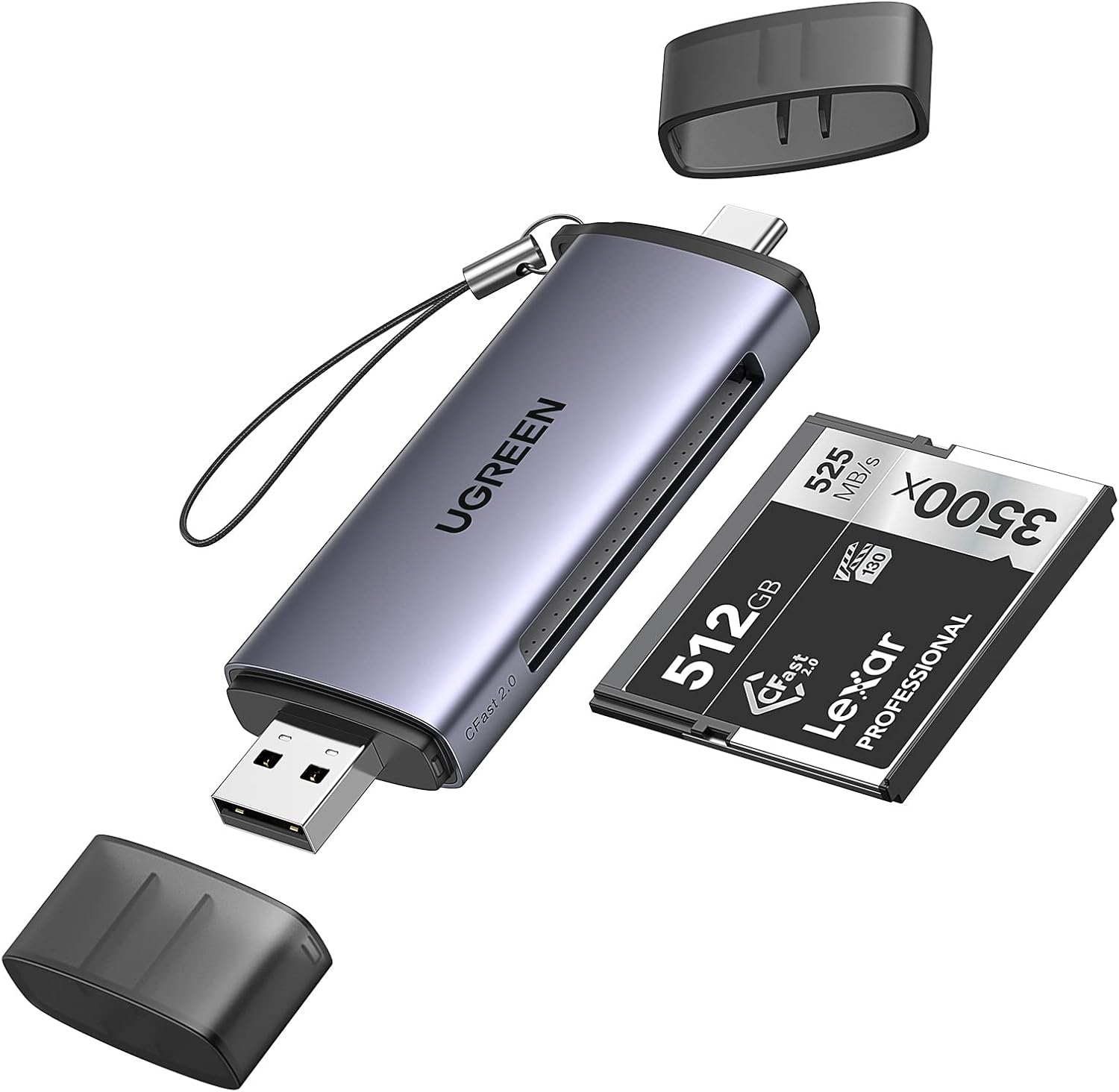 UGREEN CFast 2.0 Card Reader – USB-C & USB-A, Aluminum.