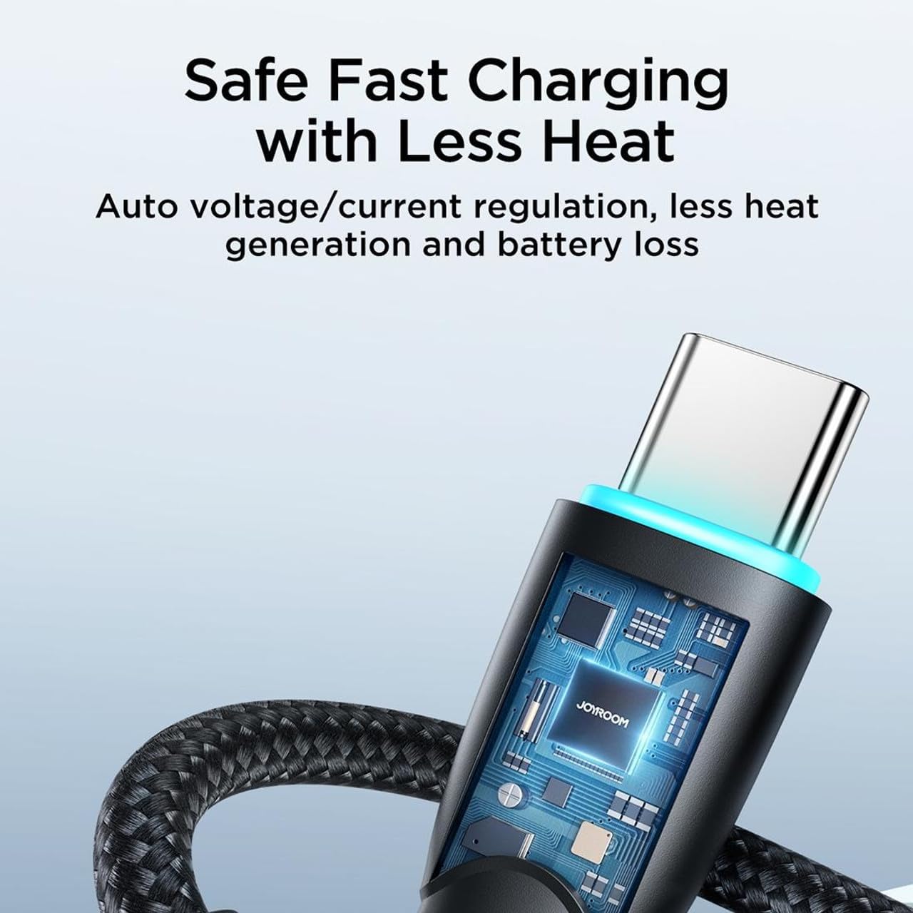 كابل شحن سريع جوي روم 60 وات من تايب سي إلى تايب سي 1 متر - أسود