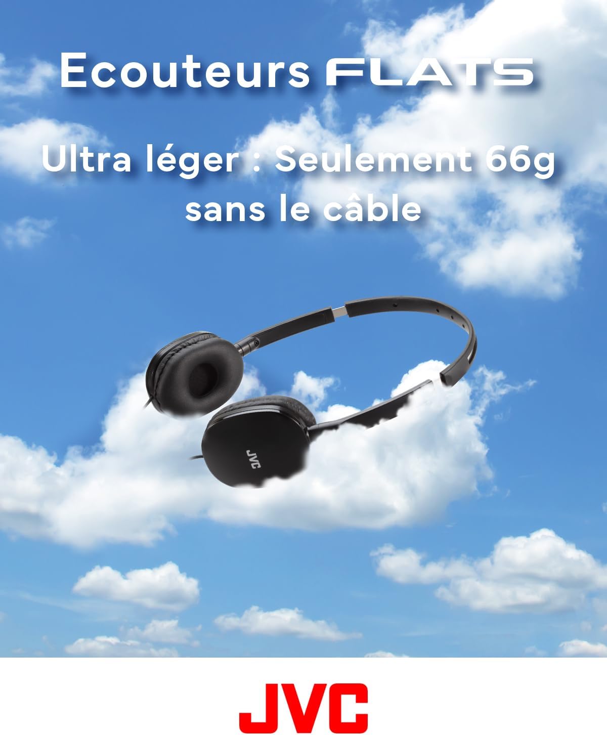 سماعات JVC Flats خفيفة الوزن وقابلة للطي فوق الأذن مع ميكروفون