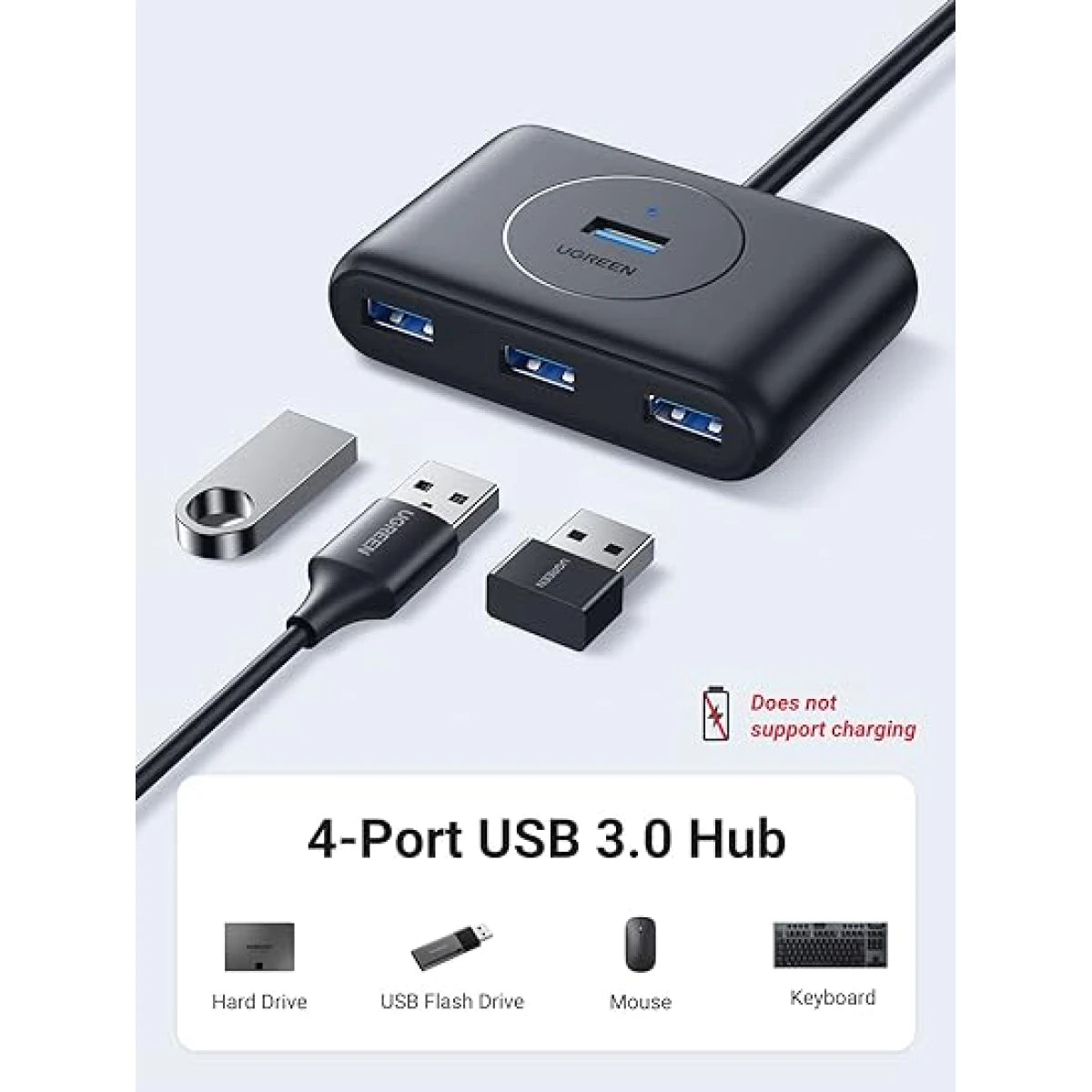 يوجرين USB 3.0 Hub بـ4 منافذ وكابل 1 متر بسرعة 5Gbps