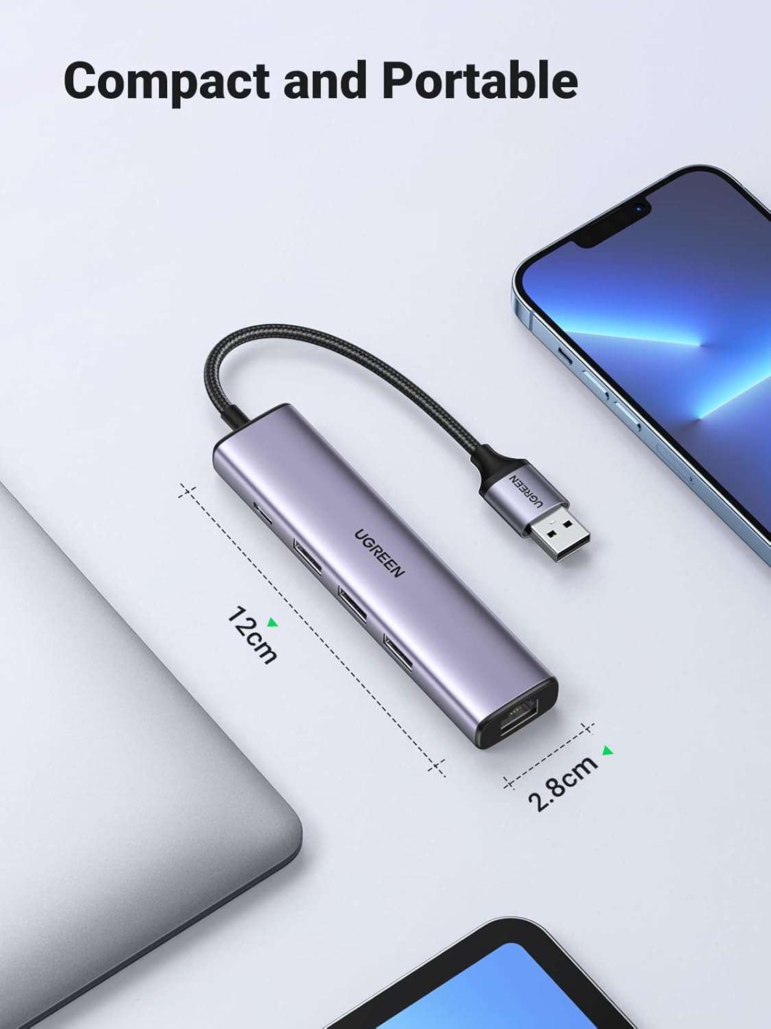 محول UGREEN USB إلى إيثرنت 5 في 1 بمنفذ RJ45 و3 USB