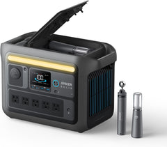 محطة الطاقة Anker SOLIX C800X بسعة 768 وات في الساعة + لوح طاقة شمسية PS100X بقدرة 100 وات