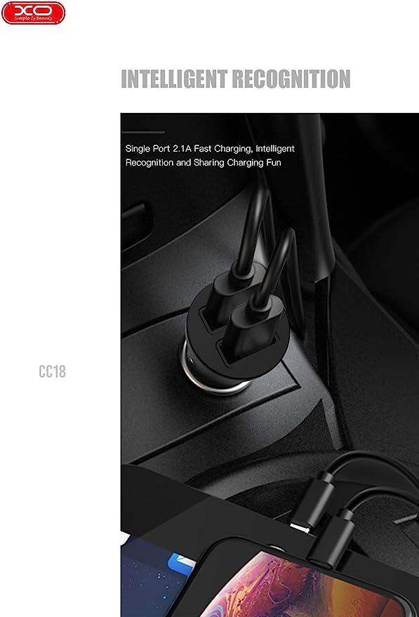 XO TZ08 Mini car car  charger set Micro 2.1A - Black