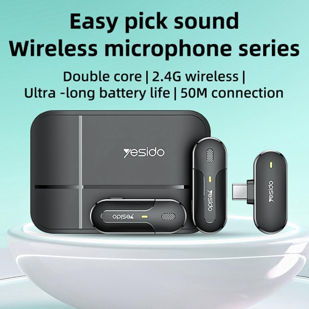 ميكروفون لافاليير لاسلكي من Yesido KR17 مع مستقبل من النوع C