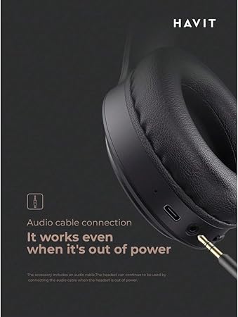 سماعة Havit H633BT اللاسلكية بلوتوث – تصميم فوق الأذن، صوت عميق