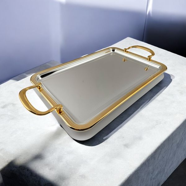 Zolten Rectangular Tray Silver & Gold 42.5×27.6 cm – Elegant