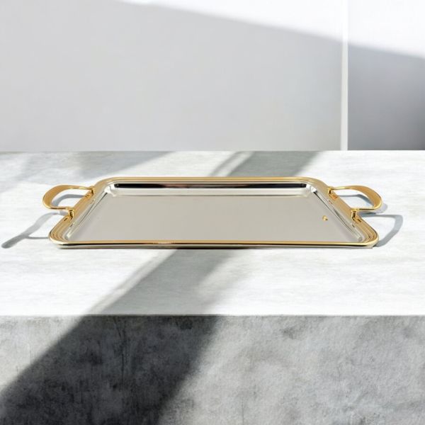 Zolten Rectangular Tray Silver & Gold 42.5×27.6 cm – Elegant