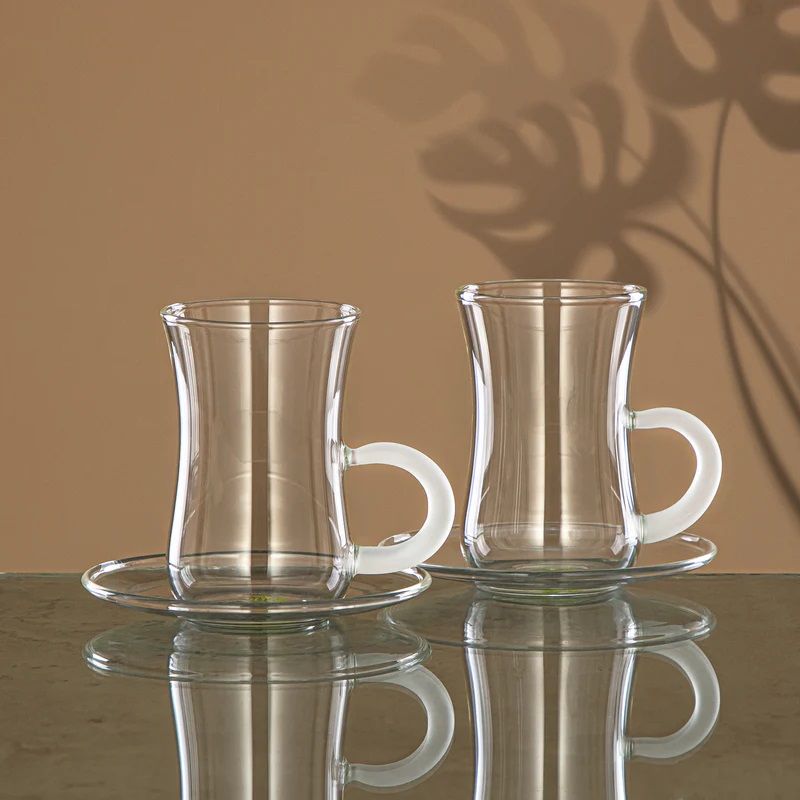 طقم كاسات شاي 12 قطعة زجاج من Almarjan - أبيض