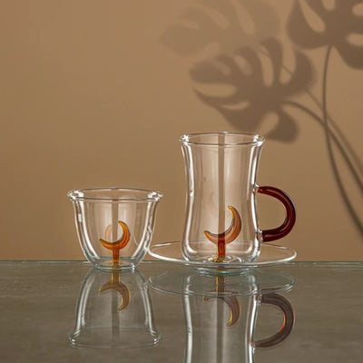 Almarjan 18-Piece Arabic Coffee & Tea Glass Set - Crescent Brown