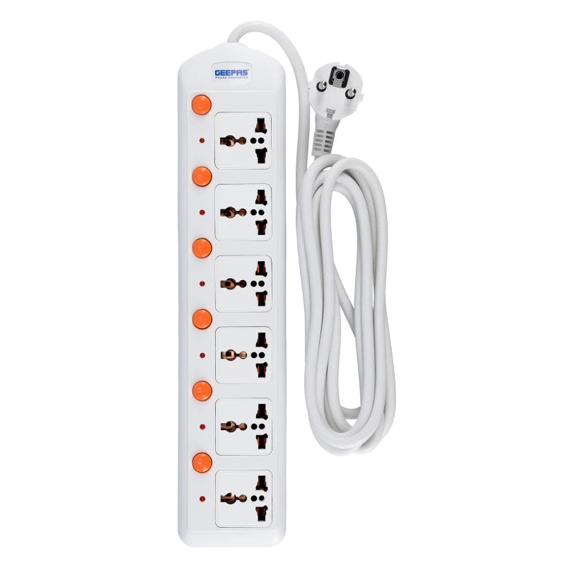 Geepas 6-Way Power Extension Board with Individual Switches, VDE Plug GES4005-VDE
