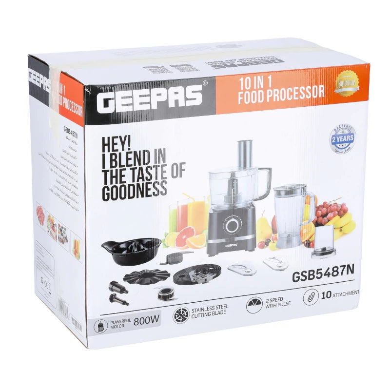 محضّر طعام Geepas GSB5487 10 في 1 – 800 واط، ستانلس ستيل