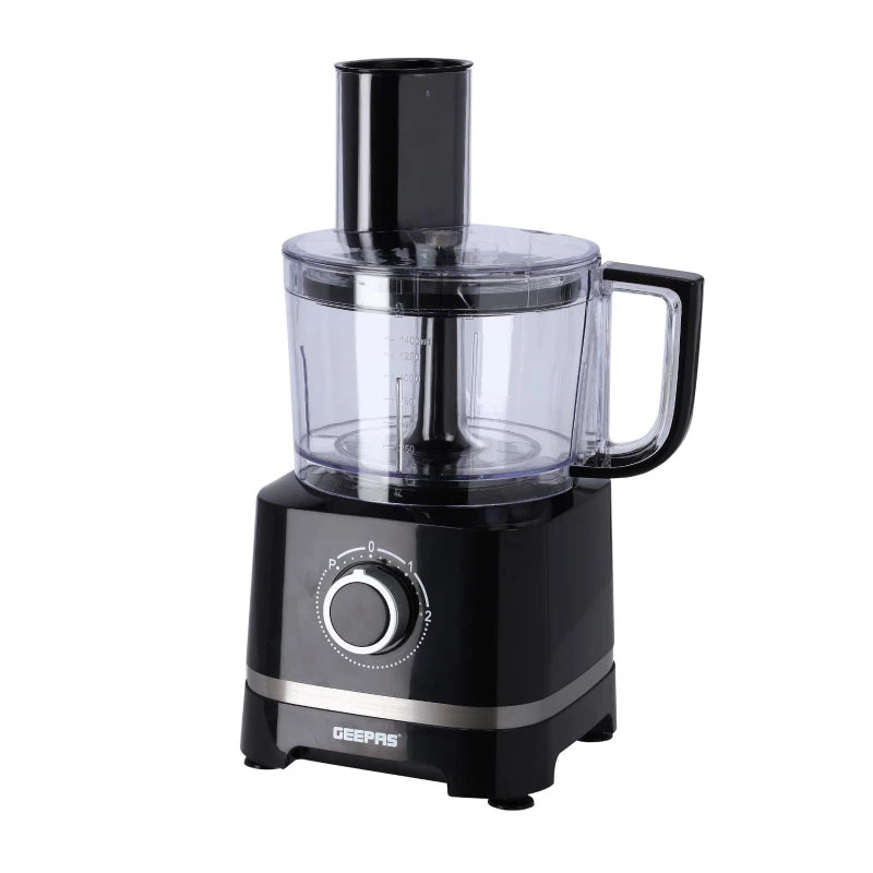 Geepas GSB5487 10-in-1 Food Processor – 800W, Stainless Steel, Blender, Slicer, Juicer & More | Black