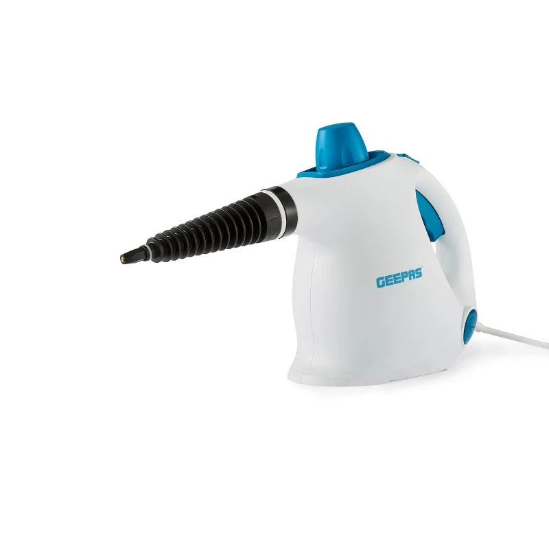 Geepas GSC63064UK Handheld Steam Cleaner – 1050W, 380ml Tank, 9 Accessories, 110°C Steam | Blue & White