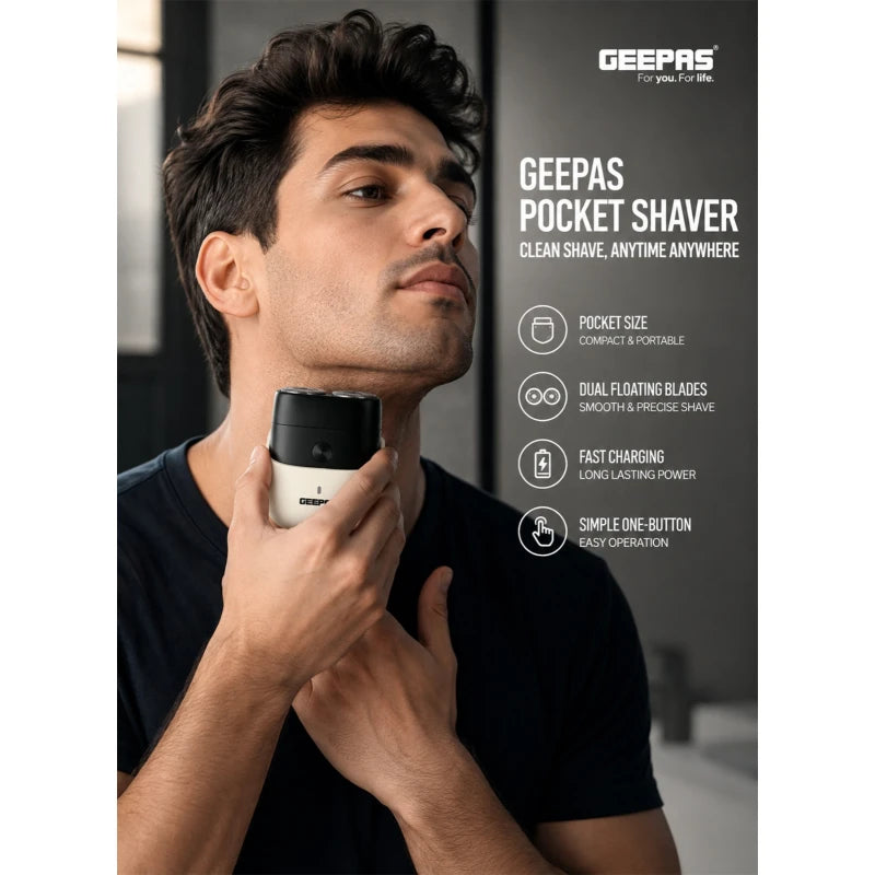 Geepas IPX7 Waterproof Pocket Shaver, Cordless/Cord, Black/White GSR57518UK