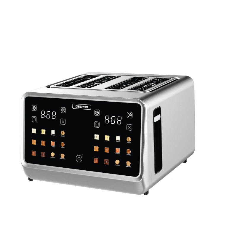 Geepas Digital 4-Slice Toaster, LED Touch, 6 Modes, Silver GBT36569UK