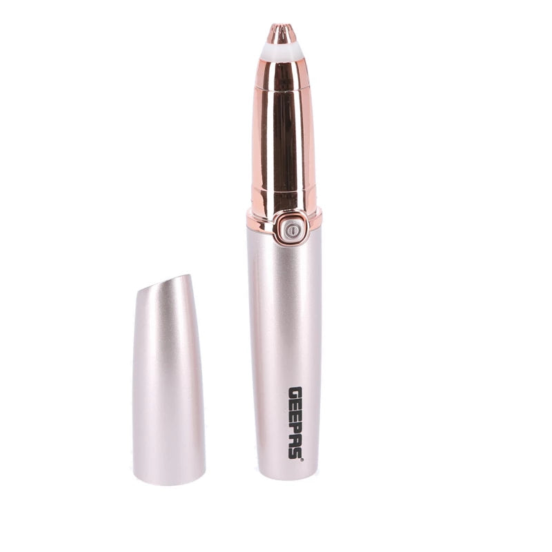 Geepas GLS86040 Eyebrow Trimmer – USB Rechargeable, Built-in Light, Precision Blades | Rose Gold