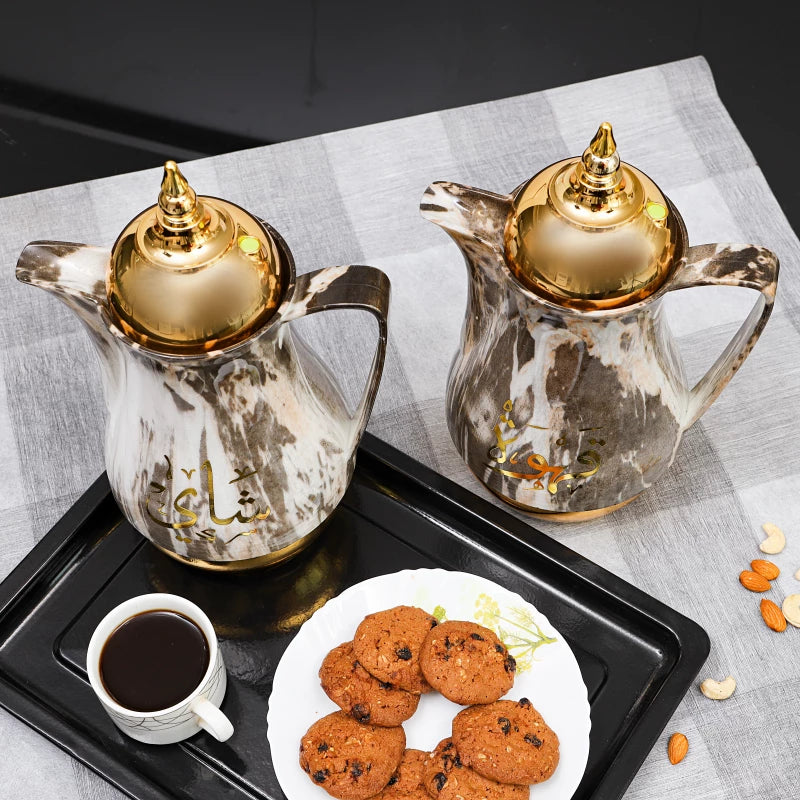 Royalford RF9413 Double-Wall Marble Tea & Cawa Set – 1L × 2