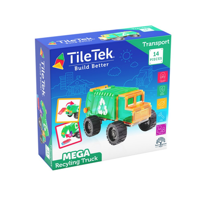 TileTek Mega Recycling Truck Magnetic Building Set, 14 Pieces, Ages 3+
