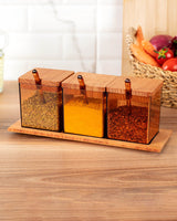 Madame Coco Geraldin 3-Piece Spice Jar Set – Amber & Smoke, Natural Accent & Stylish Kitchen Organisation