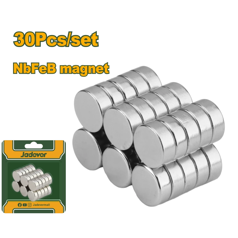طقم مغناطيس نيوديميوم 30 قطعة 8×3مم مطلي نيكل | Jadever