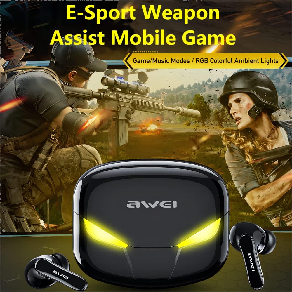 سماعات أذن AWEI للألعاب مع ميكروفون / سماعات رأس لاسلكية عالية الحساسية بتقنية البلوتوث مع الألعاب/الموسيقى - أسود