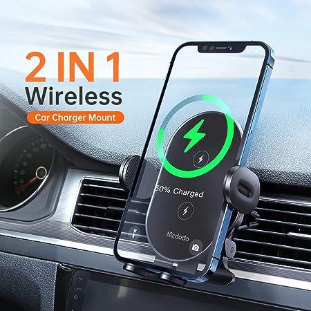 شاحن سيارة لاسلكي مكدودو 15 وات مع حامل بتدوير 360 درجة - أسود
