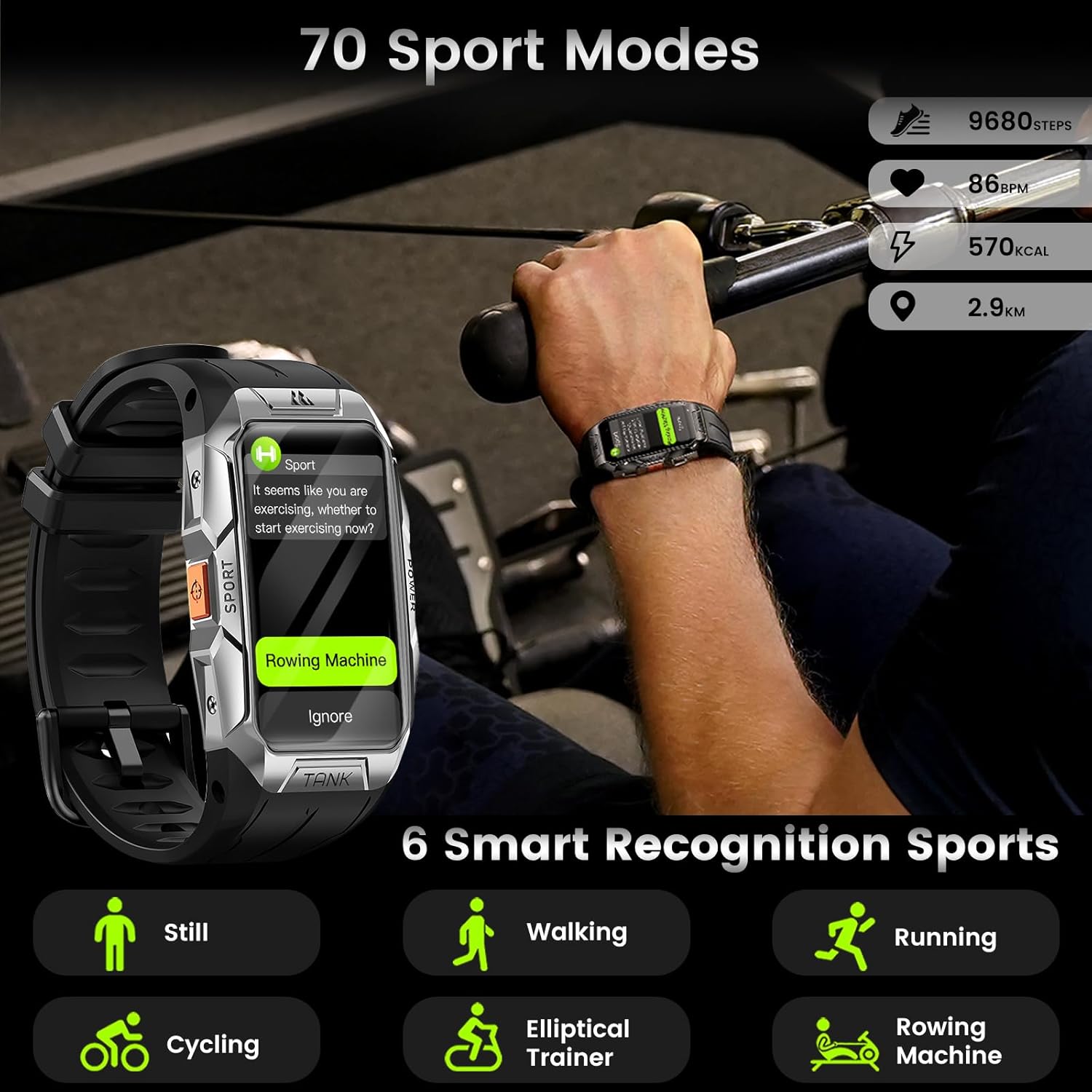 KOSPET TANK X1ساعة الذكية المتينة بشاشة المولد منحنية ثلاثية الأبعاد