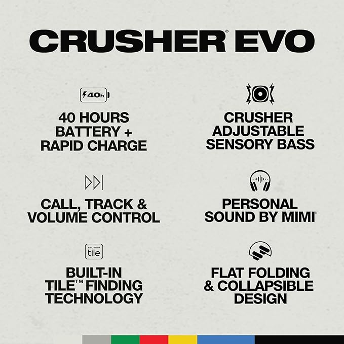 سماعات Skullcandy Crusher Evo لاسلكية فوق الأذن - اللون رمادي