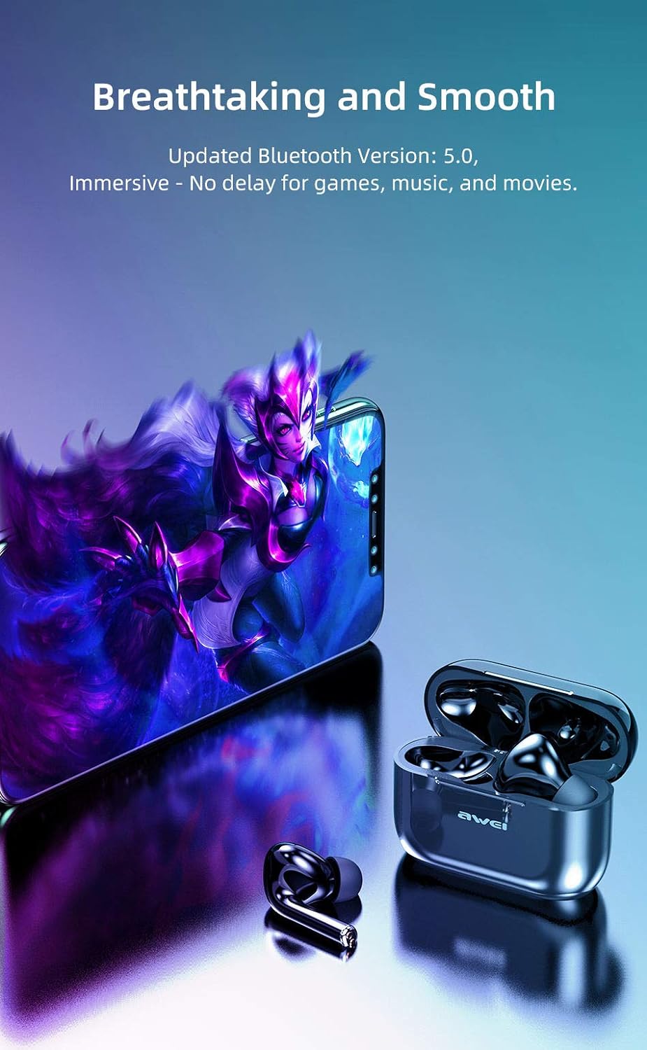 سماعات أذن AWEI True Wireless Bluetooth مع ميكروفون وحافظة شحن - أسود