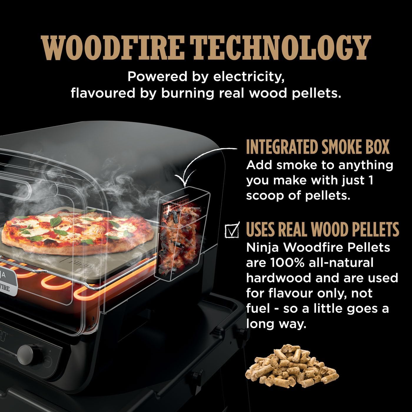Ninja Woodfire فرن بيتزا ومدخن كهربائي خارجي متعدد الوظائف
