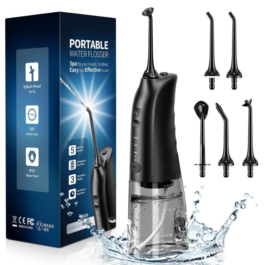 Demita Portable 3 Modes 5 Jet Tips IPX7 Waterproof Water Flosser – Black
