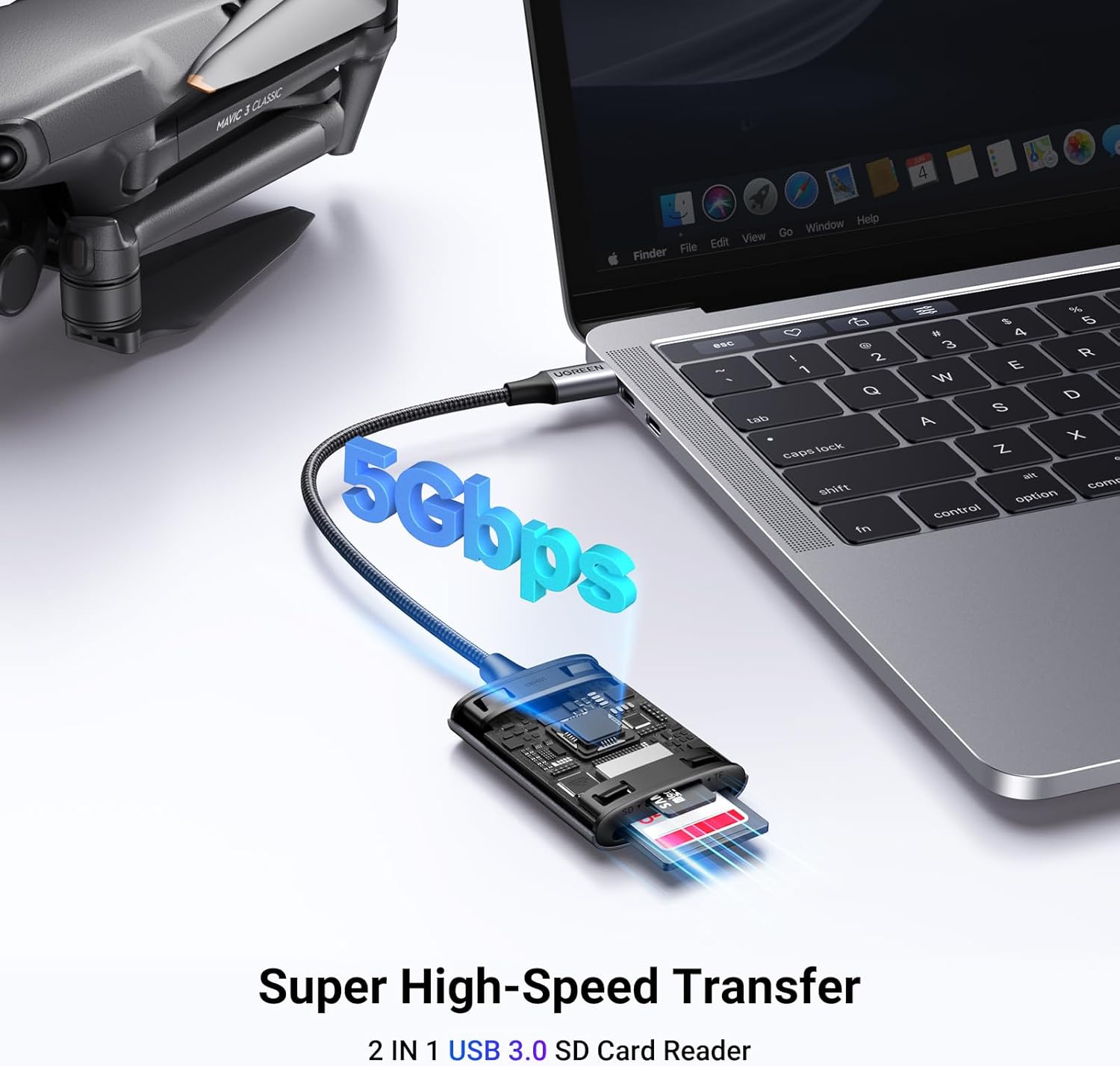 UGREEN USB-C SD Card Reader – Dual Slot, 5Gbps Speed.