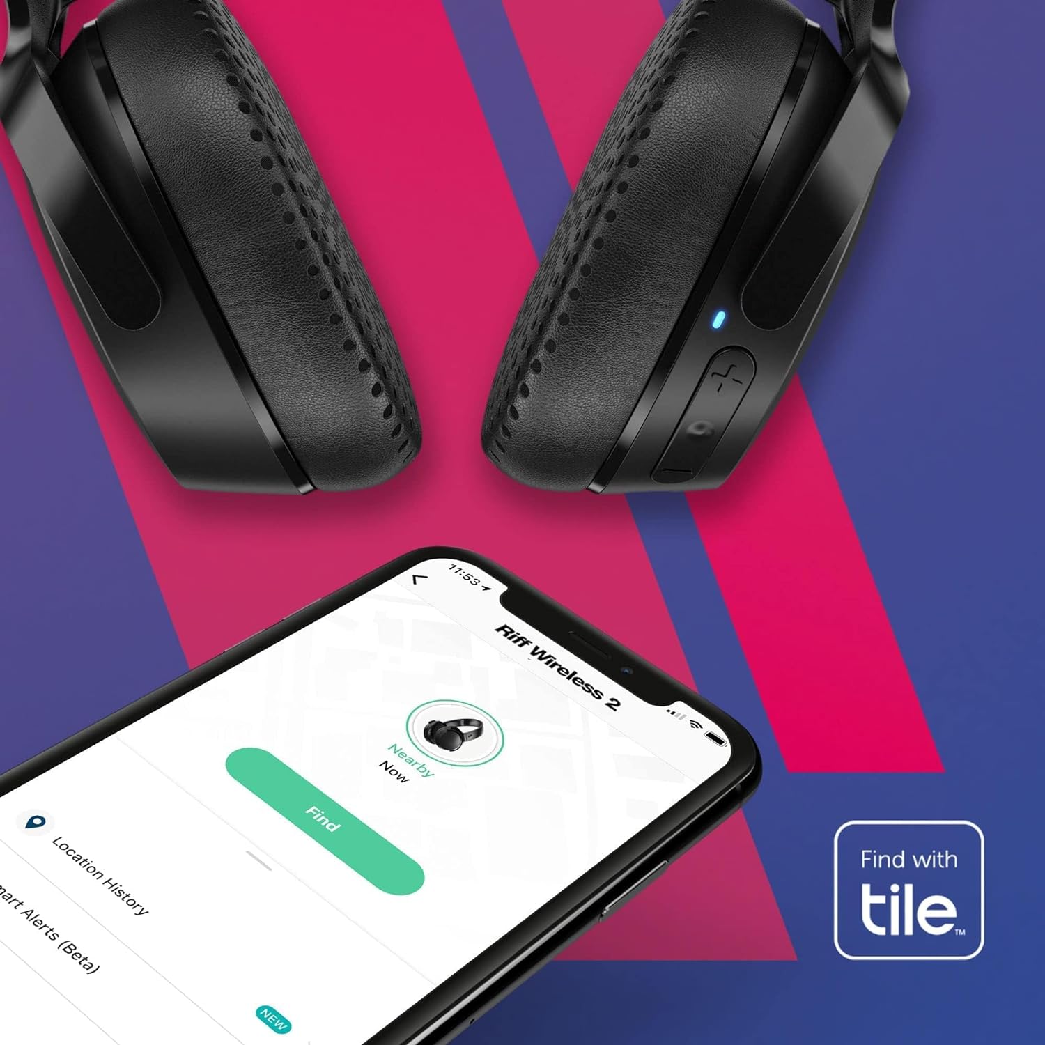 سماعات رأس Skullcandy Riff 2 اللاسلكية فوق الأذن: بطارية تدوم 34 ساعة، ميكروفون - أسود