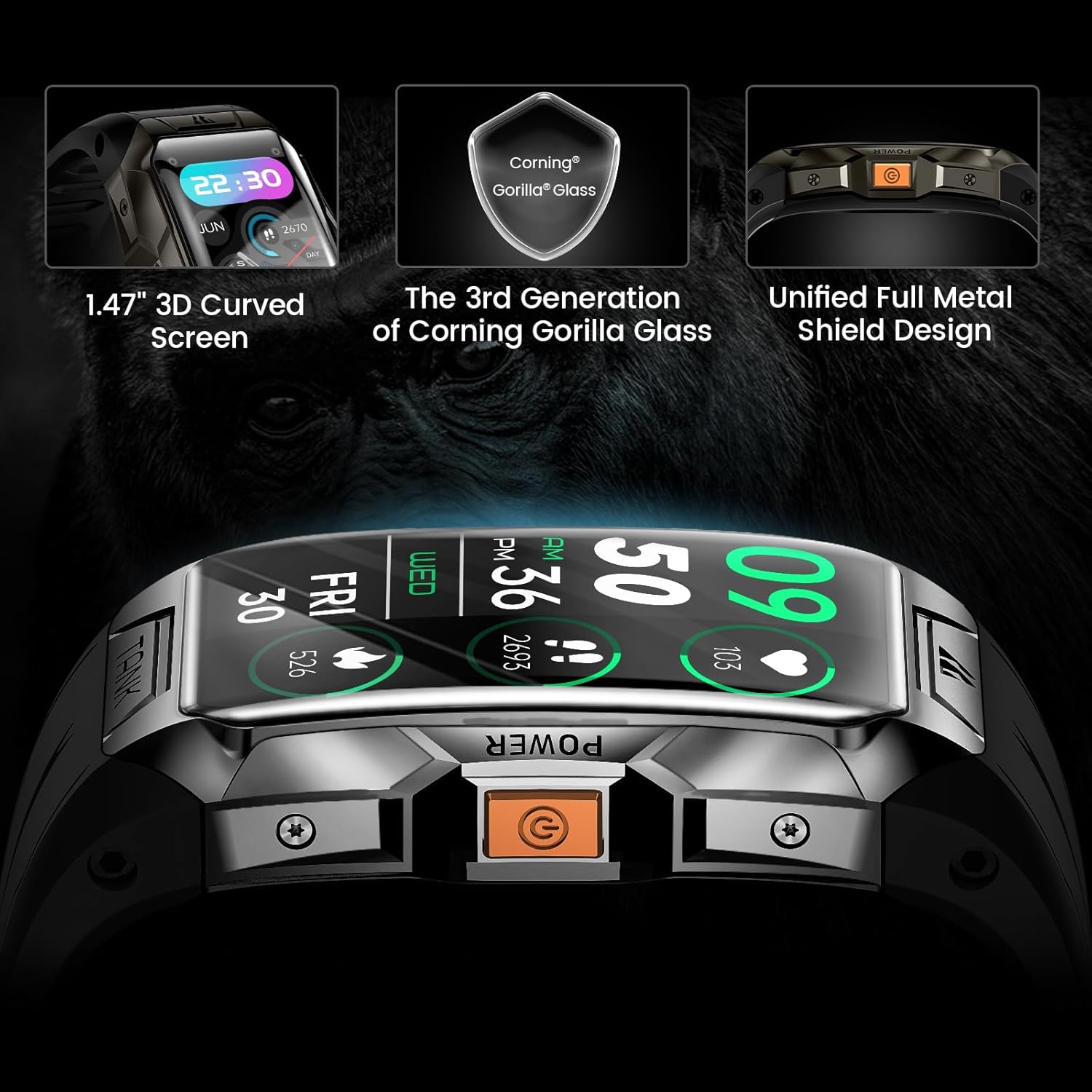 KOSPET TANK X1ساعة الذكية المتينة بشاشة المولد منحنية ثلاثية الأبعاد