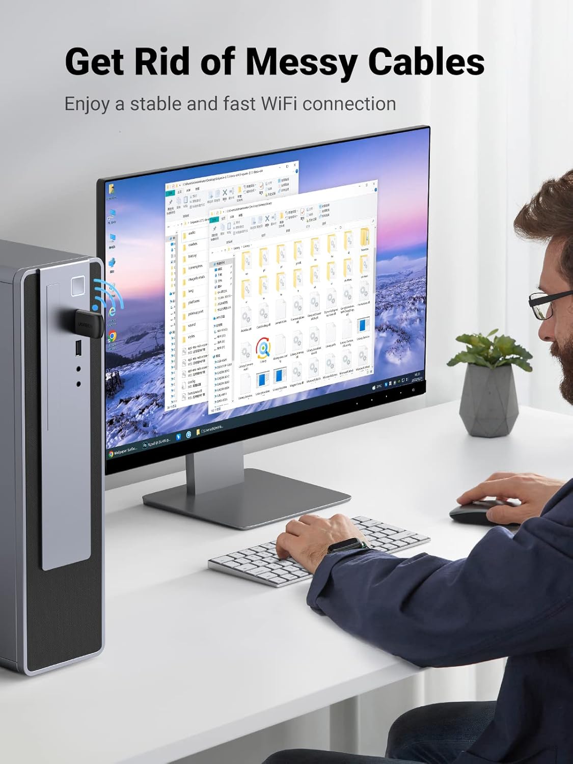 قطعة واي فاي UGREEN AC650 USB مزدوجة التردد للكمبيوتر