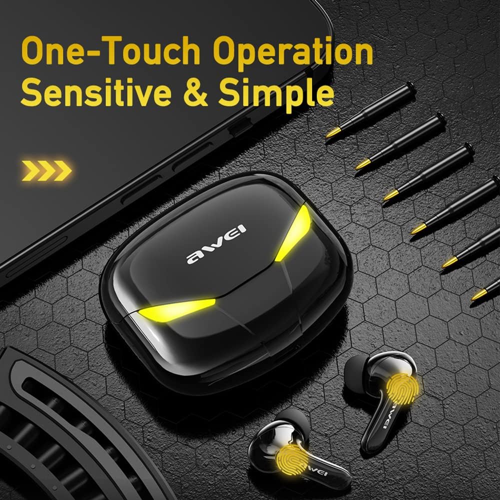 سماعات أذن AWEI للألعاب مع ميكروفون / سماعات رأس لاسلكية عالية الحساسية بتقنية البلوتوث مع الألعاب/الموسيقى - أسود